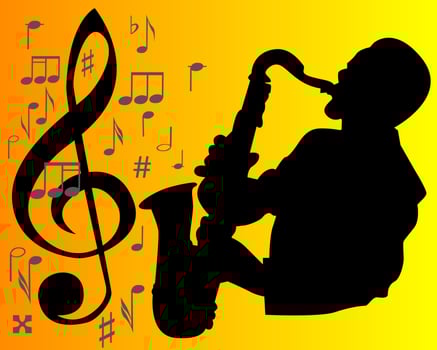 black silhouette of a saxophone player vector