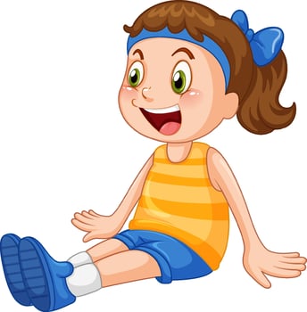 Happy girl sitting on white background vector