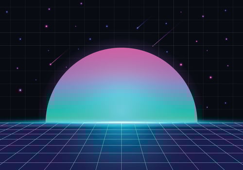 retro with moon and neon decorations around it vector