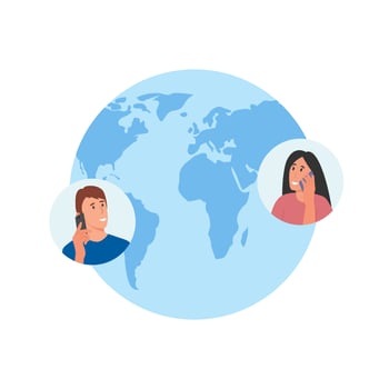 Friends talking on the phone.People chatting from different parts of the world. Conversation concept vector illustration.Long distance relationships