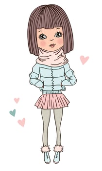 Fashionable beautiful girls vector. Casual girls in winter clothes. vector