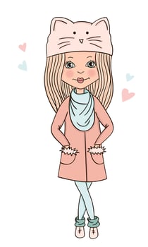 Fashionable beautiful girls vector. Casual girls in winter clothes. vector
