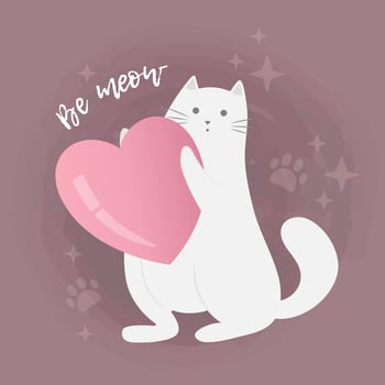 cute cartoon  cat with heart. valentine's day card, save the date greeting card. Vector illustration character design.