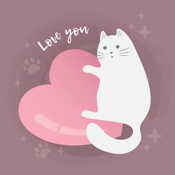 cute cartoon  cat with heart. valentine's day card, save the date greeting card. Vector illustration character design.