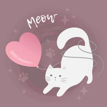 cute cartoon  cat with heart. valentine's day card, save the date greeting card. Vector illustration character design.