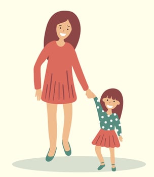 Mother holds the hand of her doughter. The best mom. The concept of good parents and a happy family. Happy childhood. Mother day vector