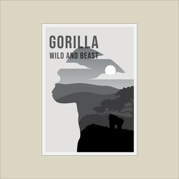 gorilla wildlife outdoor minimalist poster double exposure illustration template graphic design vector