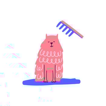 Combing dog vector illustration. Pet salon concept. Hand drawn illustration made in cartoon style.