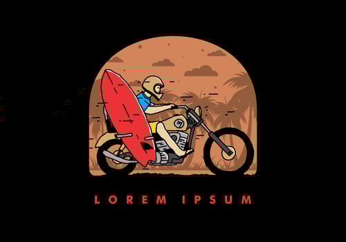 Ride motorcycle with surfing board illustration vector