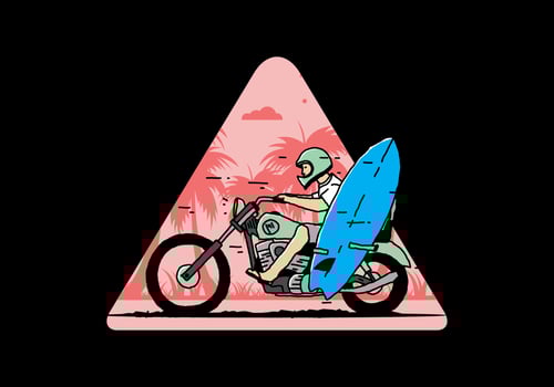 Ride motorcycle with surfing board illustration vector