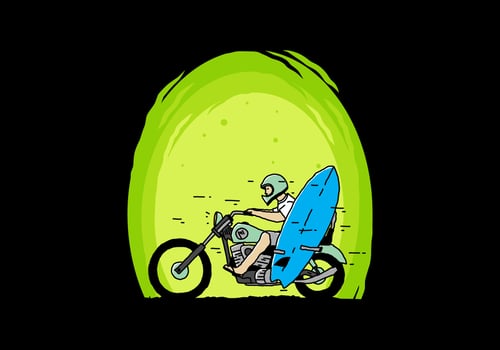 Ride motorcycle with surfing board illustration vector