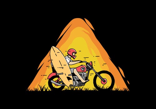 Ride motorcycle with surfing board illustration vector
