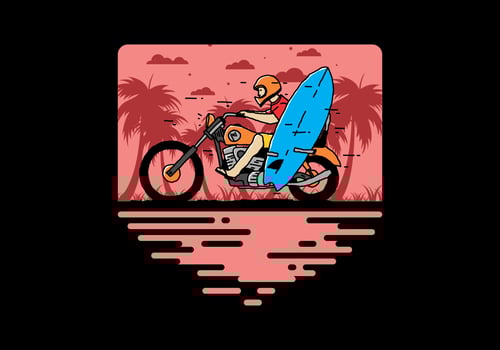 Ride motorcycle with surfing board illustration vector