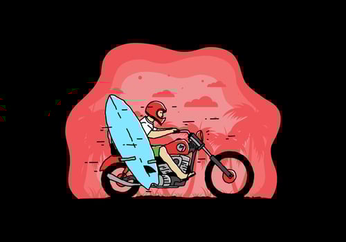 Ride motorcycle with surfing board illustration vector
