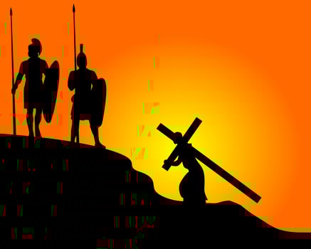 black silhouettes of soldiers carrying the cross vector