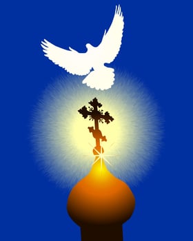 White pigeon against a church dome against a dark background vector