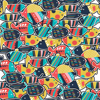 Seamless pattern of the cute fishes. set vector