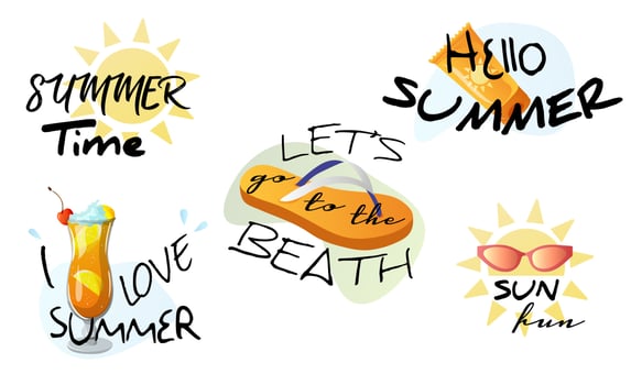 Summer labels, logos and elements for summer holidays, travel, beach holidays, sunshine. vector