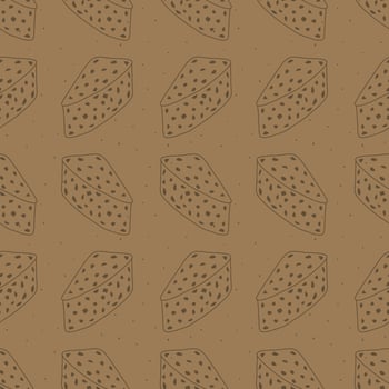 Seamless pattern with a piece of cake. Wrapping paper and packaging patterns. Kraft paper pattern. Hand drawn lines. vector