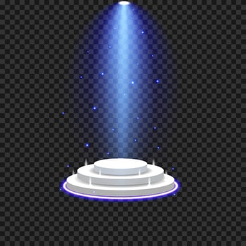 podium with blue spotlights and sparkling blue light vector
