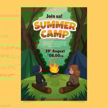 Bonfire Summer Camp Invitation Poster vector
