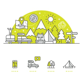 Camping banner and icons with White Background vector