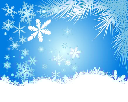 snowflakes and balls on a blue background vector