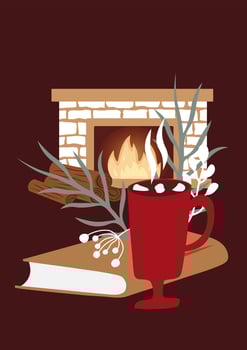 Winter happy holidays. Cozy vector collection in red and green colors. Winter posters. Ready made Compositions. Cute Hygge style.
