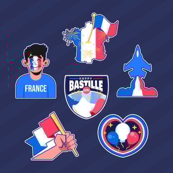 Cool Stickers Set of Bastille Day Celebration vector