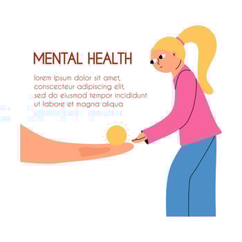 Child mental health concept. Psychological assistance to a little girl. Vector illustration in flat style