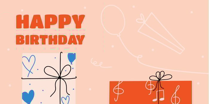 Flat design birthday banner with gift boxes. Vector illustration