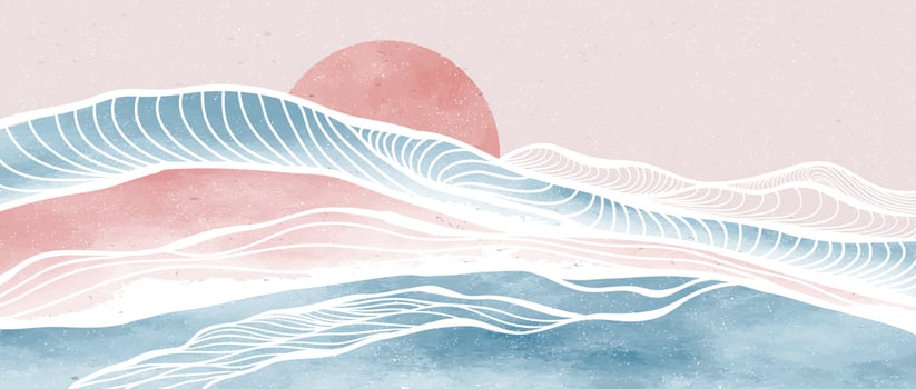 Ocean wave and mountain. Creative minimalist modern paint and line art print. Abstract contemporary aesthetic backgrounds landscapes. with sea, skyline, wave. vector illustrations