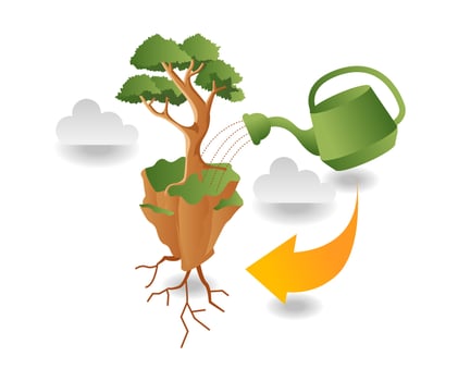 flat isometric illustration concept. watering green plants vector