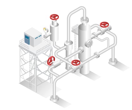 Isometric design concept illustration. industrial pipe factory for oil and gas vector