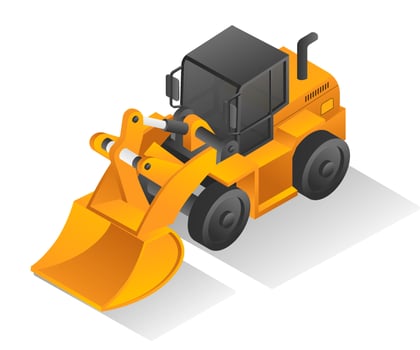 Isometric design concept illustration. earth scraper heavy equipment loader vector