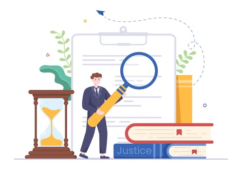 Lawyer, Attorney and Justice with Laws, Scales, Buildings, Book or Wooden Judge Hammer to Consultant in Flat Cartoon Illustration vector