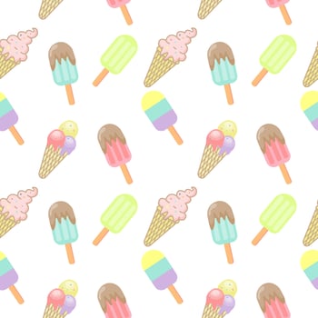Mix Ice cream seamless pattern Vector on white background.