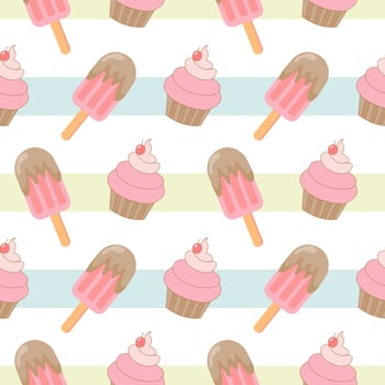 Mix Ice cream seamless pattern Vector on white background.