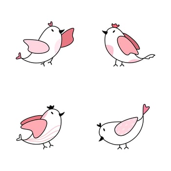 Vector - Set cute pink bird isolated on white background. Can be use decorate and card, web, print, sticker, scrapbook.