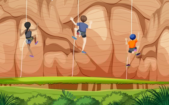 Outdoor scene with rock climber on cliff vector
