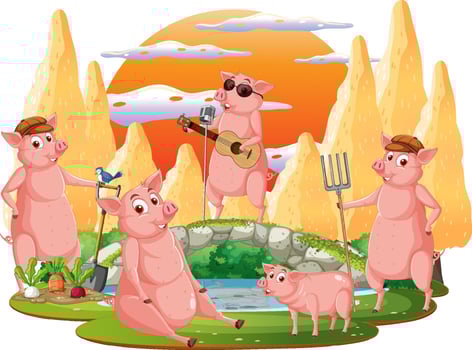 Happy animals in farm cartoon vector