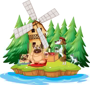Domestic animals at park scene vector