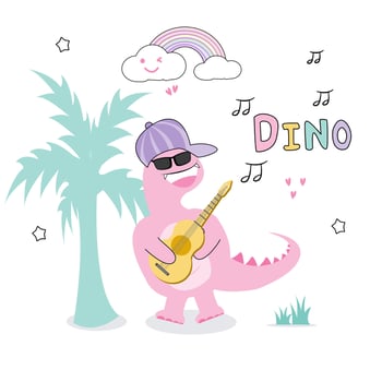 rock pink dinosaur with guitar vector illustration on white background decorate rainbow,star and music note.