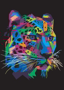 colorful leopard head in pop art style isolated on black background vector