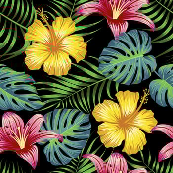 Floral seamless pattern with leaves. tropical background vector