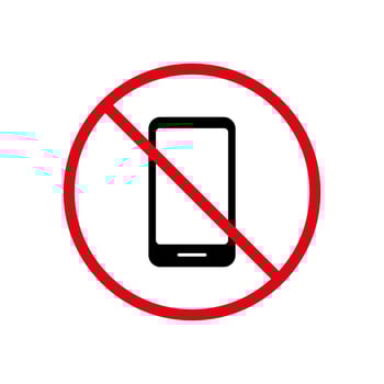 No Smartphone Black Silhouette Ban Icon. Telephone Cellphone Forbidden Pictogram. No Use Mobile Phone Red Stop Symbol. Not Allowed Smart Phone Sign. Cellphone Prohibited. Isolated Vector Illustration.