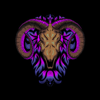 illustration of urial skull and purple flower ornament vector
