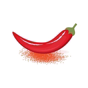 Red hot pepper and paprika isolated on white background, vector illustration of fresh vegetables and spicy seasonings in cartoon flat style.