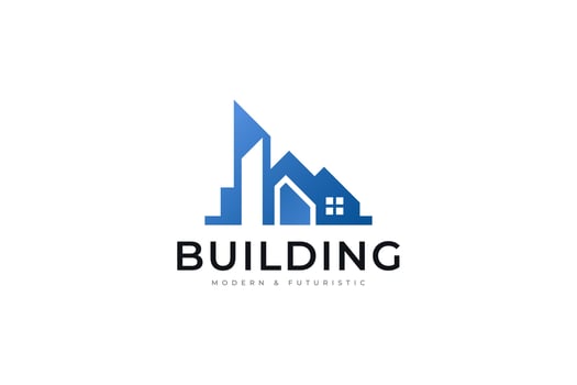 Blue Modern and Futuristic Building Logo Design for Real Estate Industry Identity. Abstract House Logo. Real Estate Logo Design vector