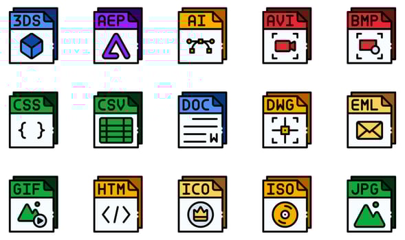 Set of Vector Icons Related to Files. Contains such Icons as Avi Fileds File, Ai File, Avi File, Doc File, Gif File, Jpg File and more.